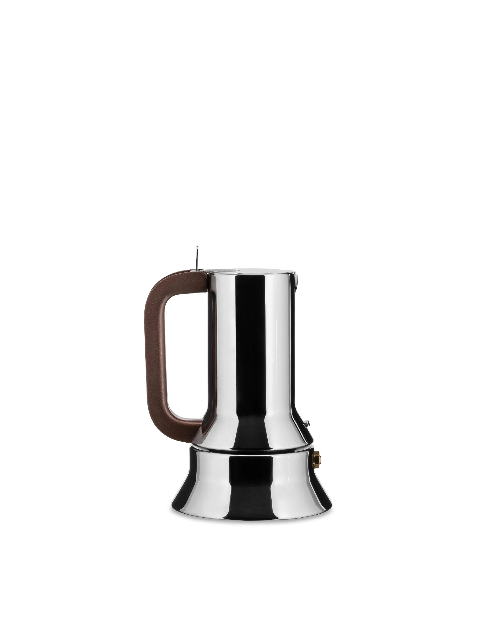 Alessi 9090 stainless-steel espresso coffee maker, three-quarter view