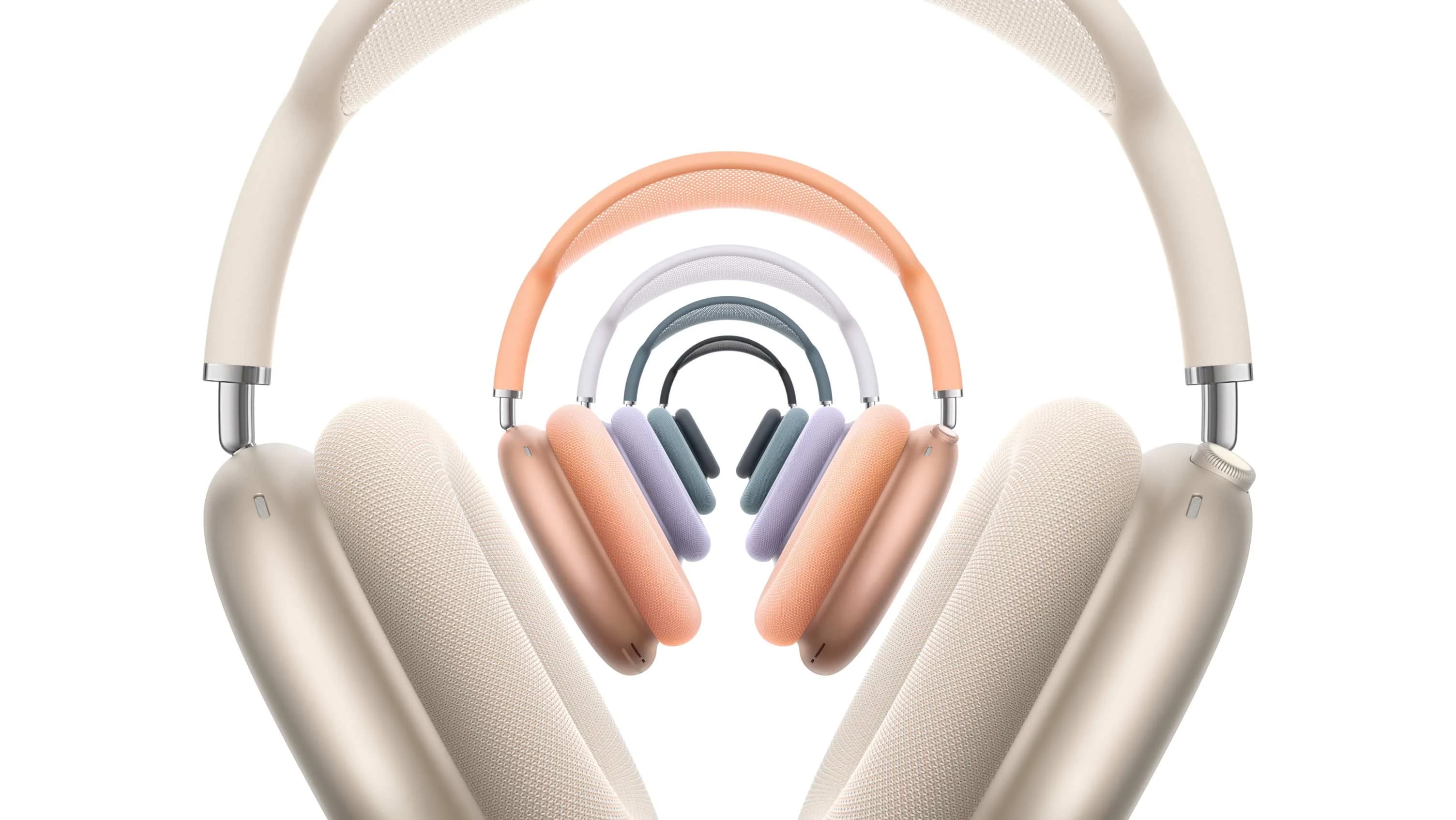 Apple AirPods Max in Space Gray aluminum, three-quarter front view on stand