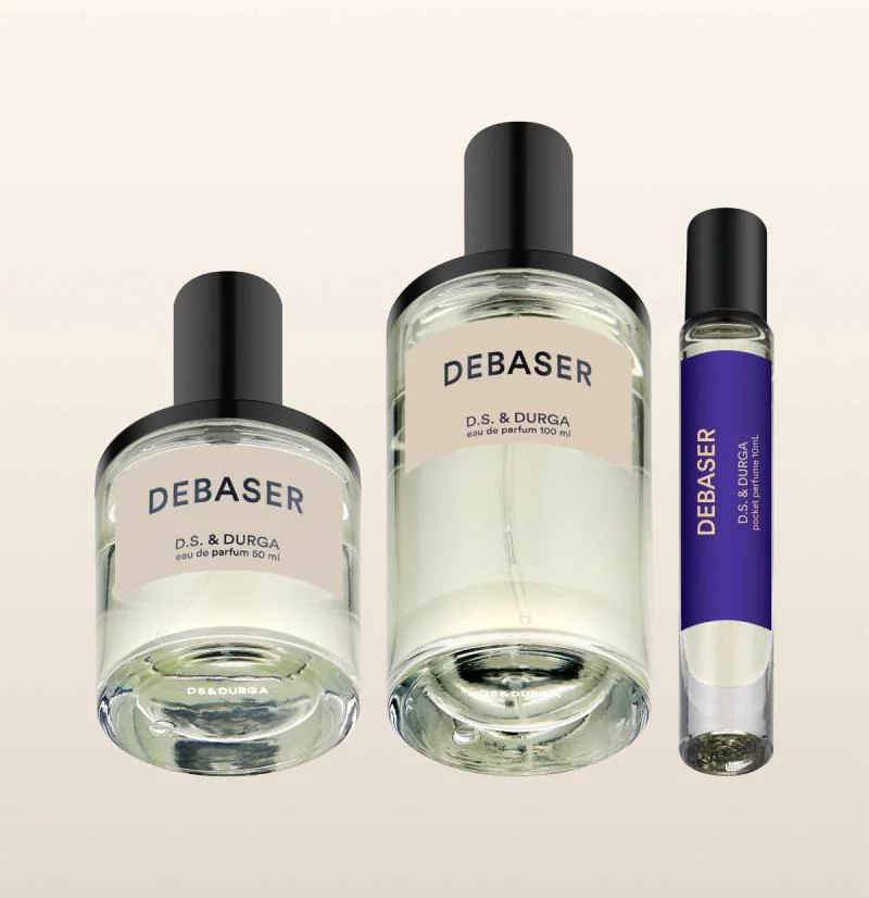 D.S. & Durga Debaser Eau de Parfum 50ml in clear-glass bottle with green label, front view