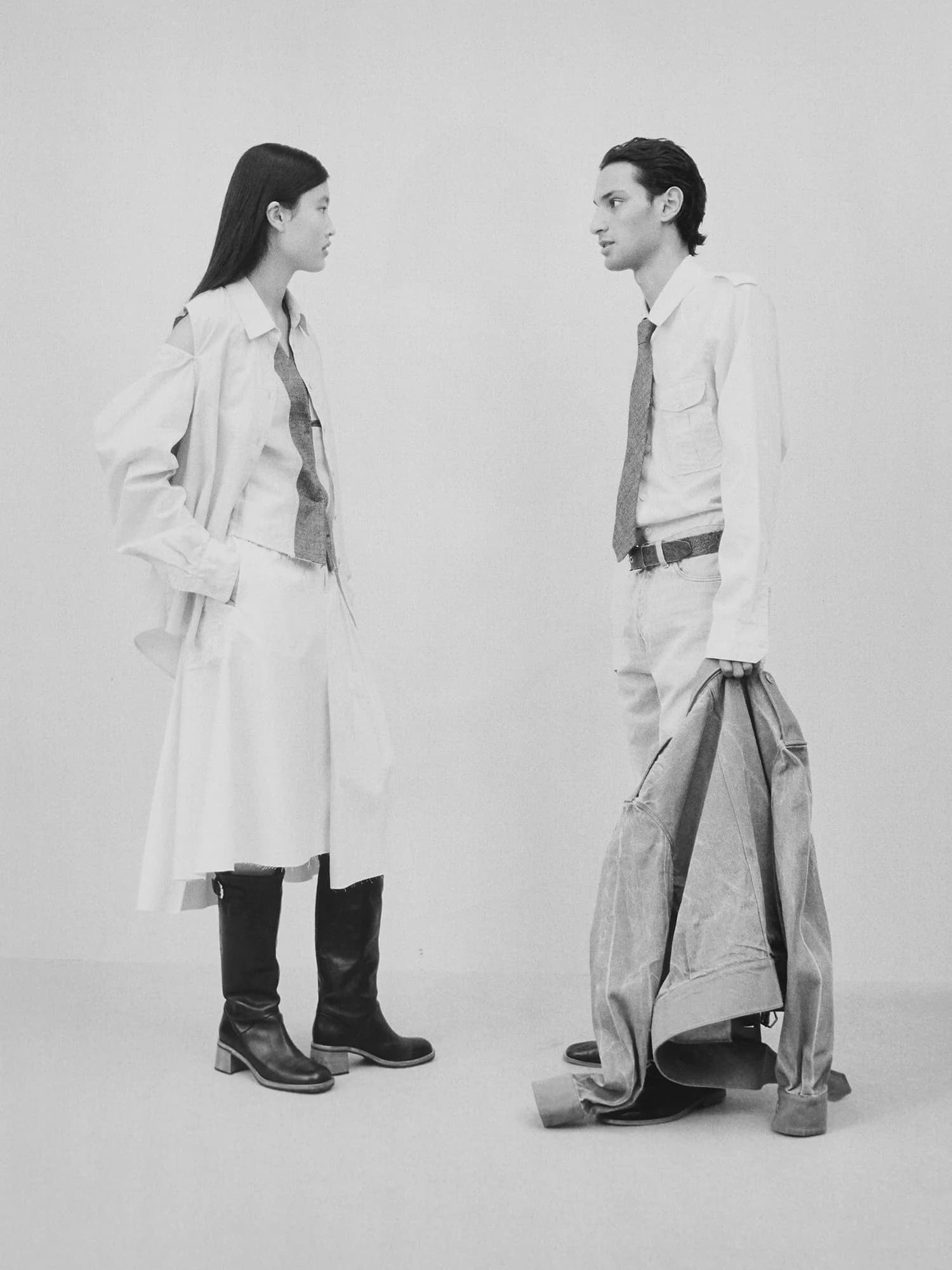 Our Legacy Box Shirt in black washed cotton poplin on a mannequin, three-quarter front view