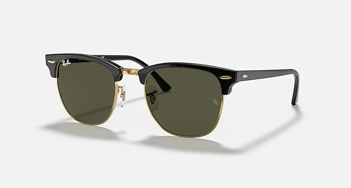Ray-Ban Clubmaster Classic with black acetate brow and gold metal lower rim, front view