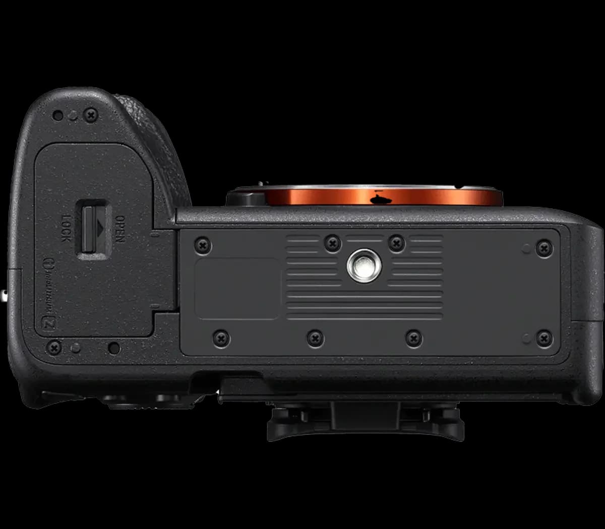 Sony A7 IV full-frame mirrorless body, front view with no lens attached